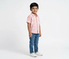 Hand Painted Pink Cotton Shirt for Boys | Ethnic Casual Wear Kids Shirt